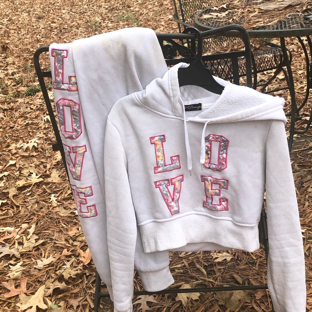 Women's White LOVE Hoodie and Pants Set